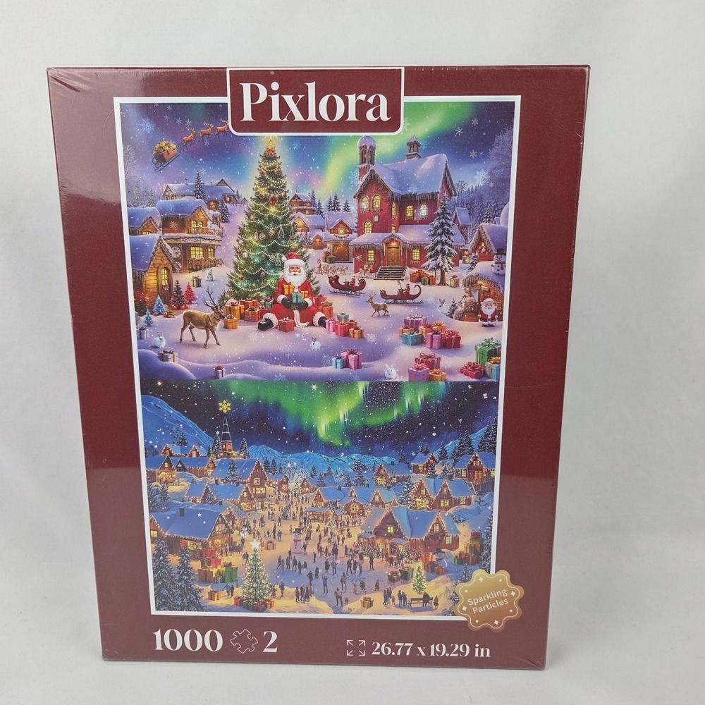 New Sealed Pixlora Jigsaw Puzzles 1000 Pc Two Puzzles Christmas‎ Winter Themed